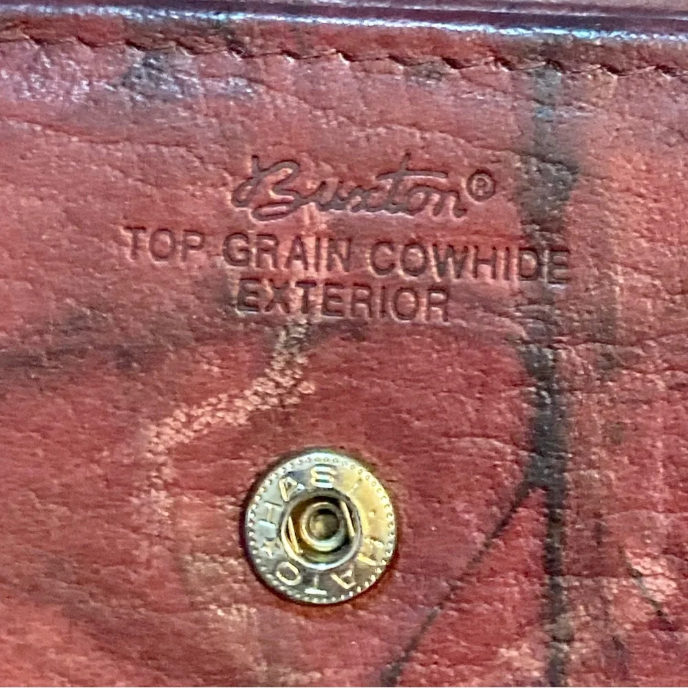 Buxton Vintage Marbled Mahogany Leather Bifold‎ Kisslock Coin Pouch Wallet